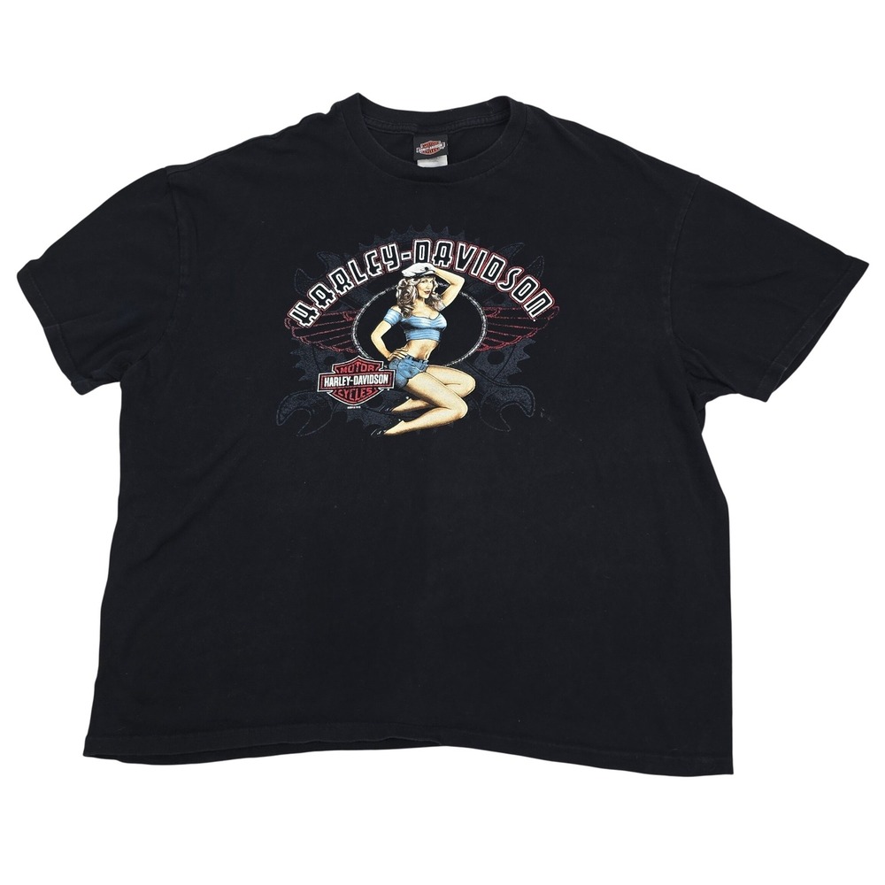 Harley-Davidson Pinup Girl T-Shirt Mens 2XL Black Workman HD Dealer Moto Biker‎